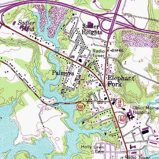 Topographic Map of Palmyra, VA