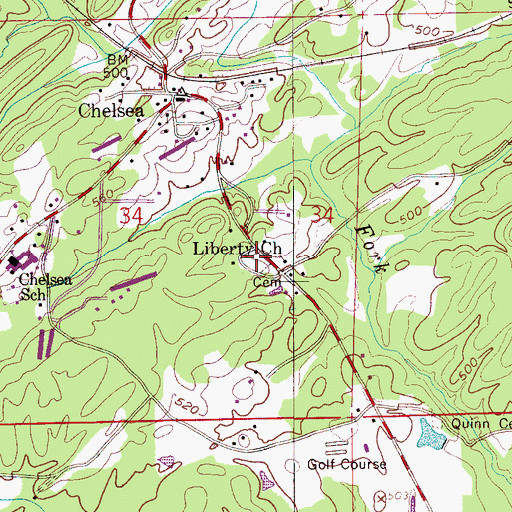 Topographic Map of Liberty Cemetery, AL