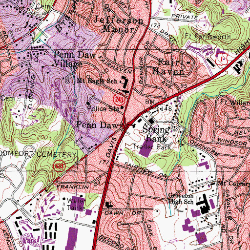 Topographic Map of Penn Daw, VA