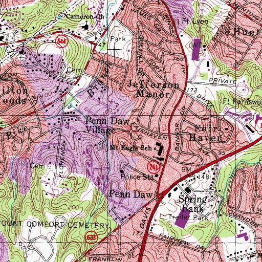 Topographic Map of Penn Daw Village, VA