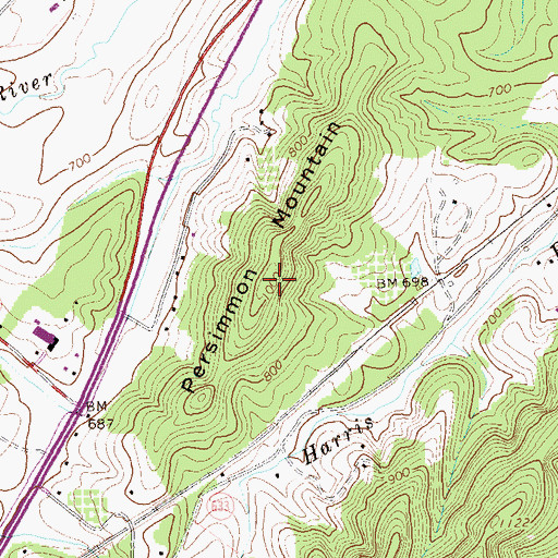 Topographic Map of Persimmon Mountain, VA