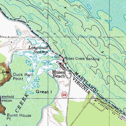Topographic Map of Popes Creek Landing, VA
