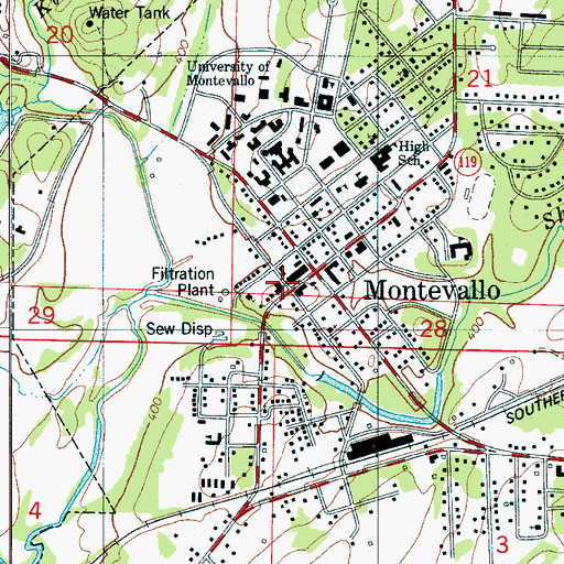 Topographic Map of Montevallo Middle School, AL