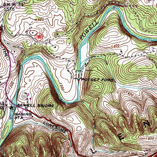 Topographic Map of Poteet Ford, VA