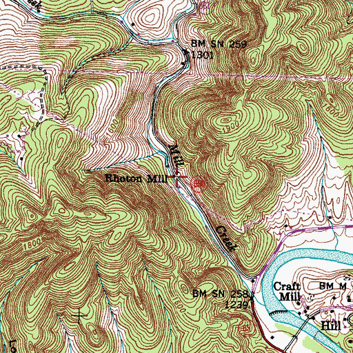 Topographic Map of Rhoton Mill, VA