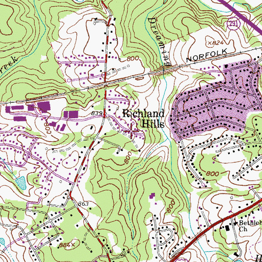 Topographic Map of Richland Hills, VA