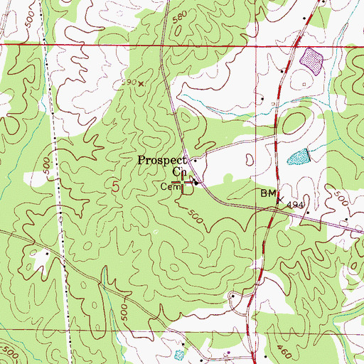 Topographic Map of Prospect Cemetery, AL