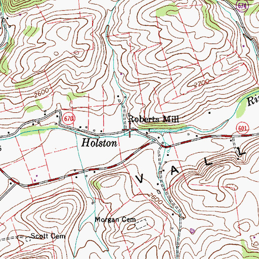 Topographic Map of Roberts Mill, VA