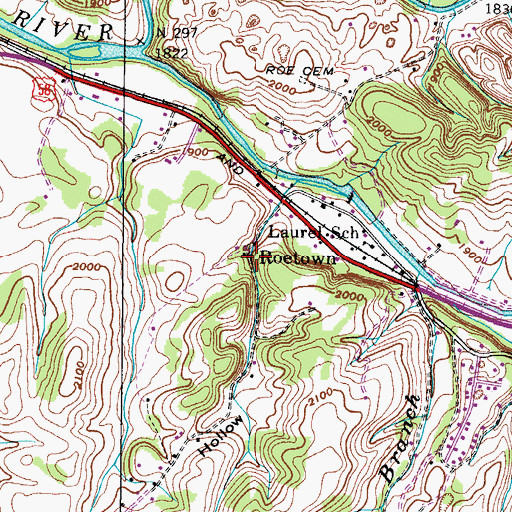 Topographic Map of Roetown, VA
