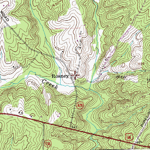 Topographic Map of Rosney, VA