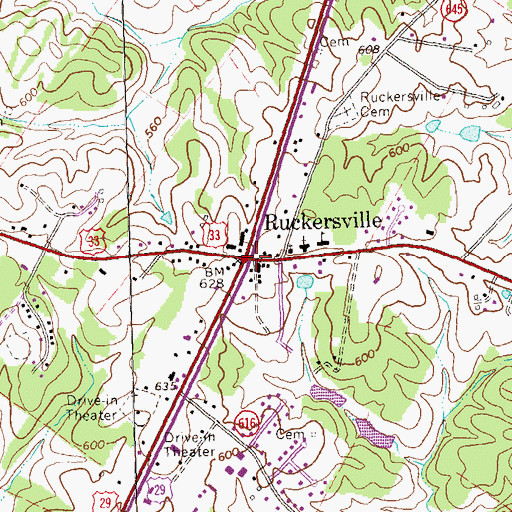 Topographic Map of Ruckersville, VA