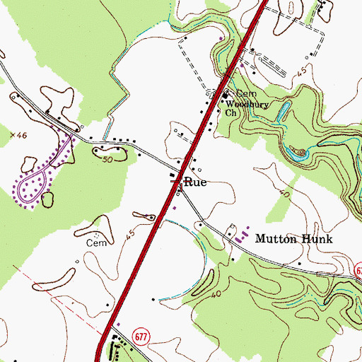 Topographic Map of Rue, VA