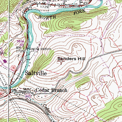 Topographic Map of Sanders Hill, VA
