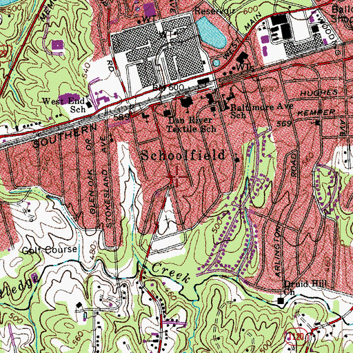 Topographic Map of Schoolfield, VA