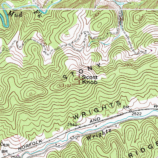 Topographic Map of Scott Knob, VA
