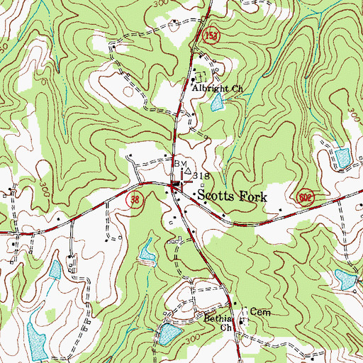 Topographic Map of Scotts Fork, VA