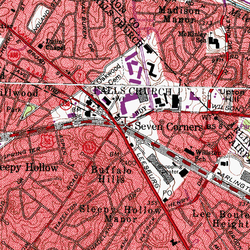 Topographic Map of Seven Corners, VA