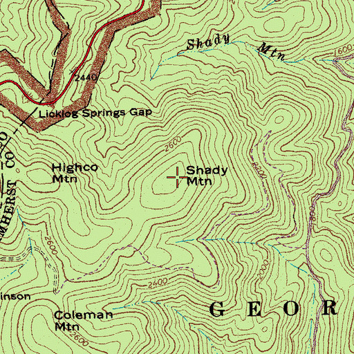 Topographic Map of Shady Mountain, VA