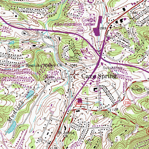 Topographic Map of Cave Spring, VA