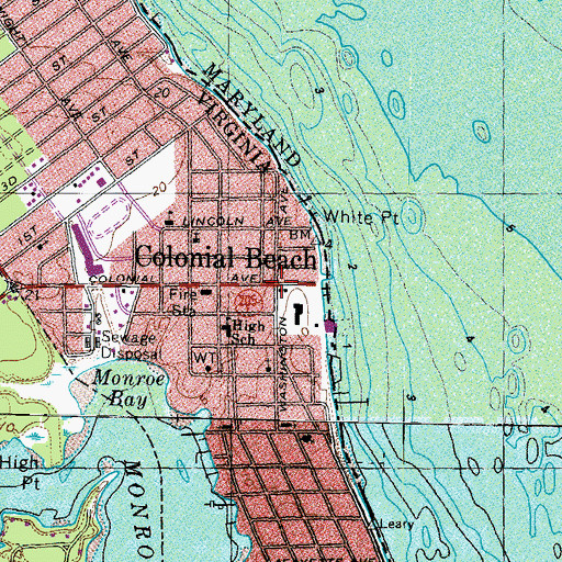 Topographic Map of Colonial Beach, VA