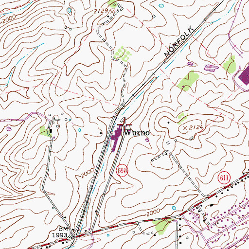Topographic Map of Wurno, VA