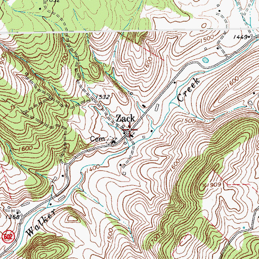 Topographic Map of Zack, VA