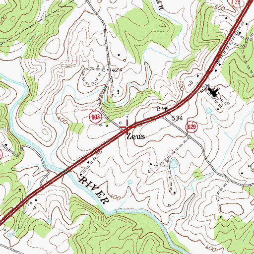 Topographic Map of Zeus, VA