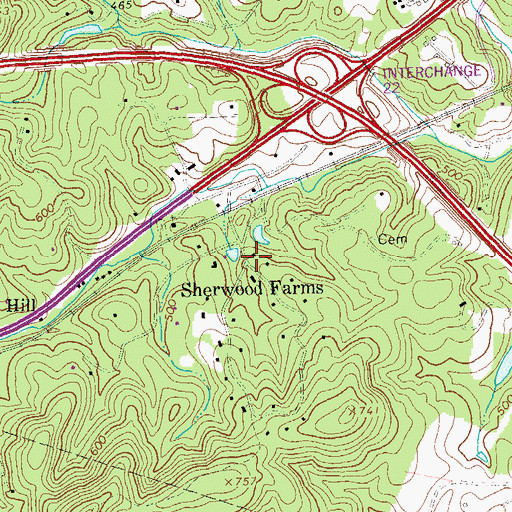 Topographic Map of Sherwood Farms, VA