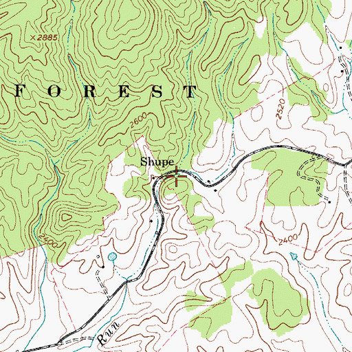Topographic Map of Shupe, VA