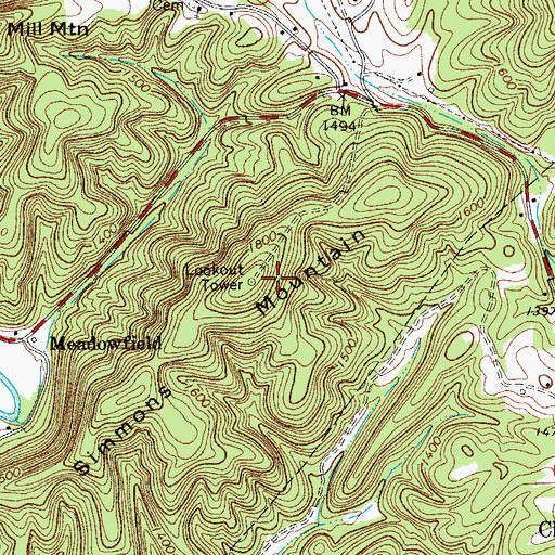 Topographic Map of Simmons Mountain, VA