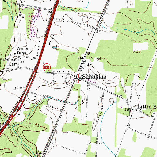 Topographic Map of Simpkins, VA