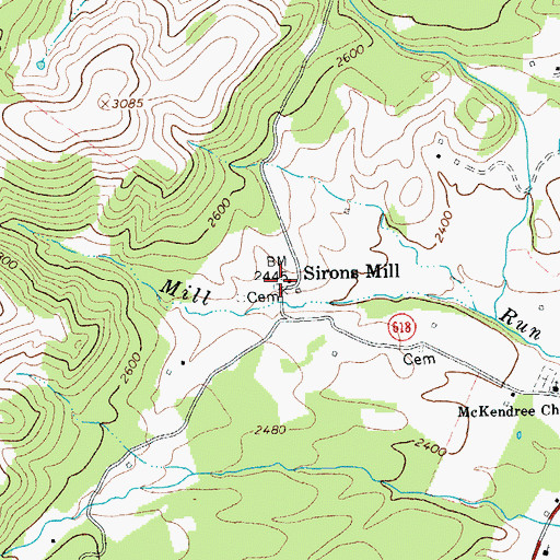 Topographic Map of Sirons Mill, VA
