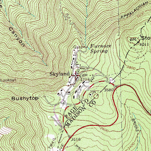 Topographic Map of Skyland, VA