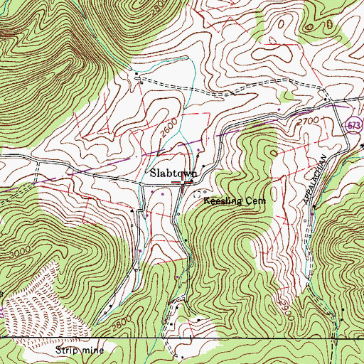 Topographic Map of Slabtown, VA