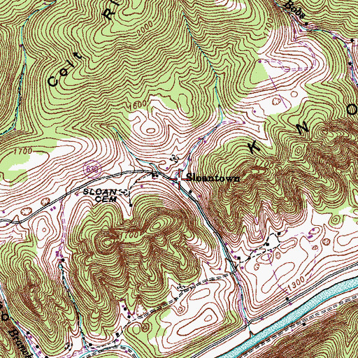 Topographic Map of Sloantown, VA