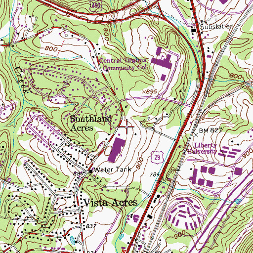 Topographic Map of Southland Acres, VA