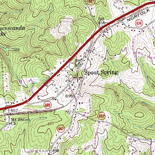 Topographic Map of Spout Spring, VA