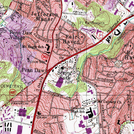 Topographic Map of Spring Bank, VA