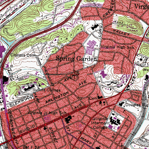 Topographic Map of Spring Garden, VA
