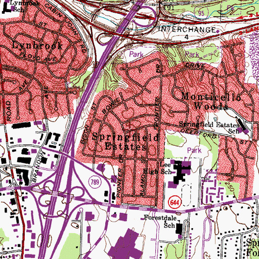 Topographic Map of Springfield Estates, VA