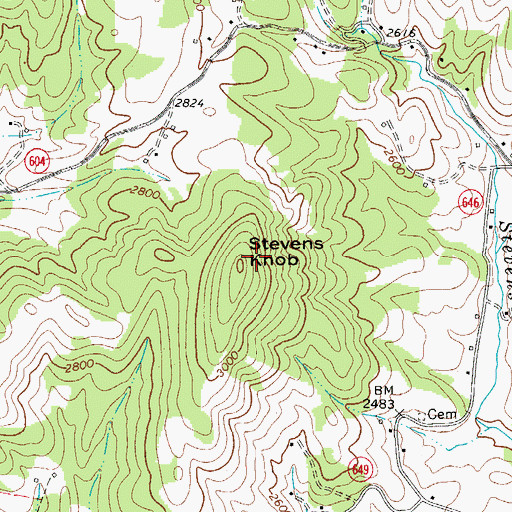 Topographic Map of Stevens Knob, VA