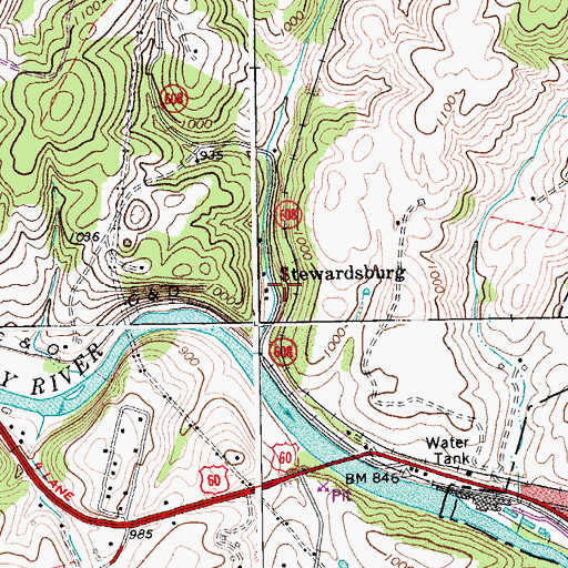 Topographic Map of Stewardsburg, VA