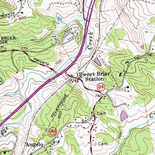 Topographic Map of Sweet Briar Station, VA