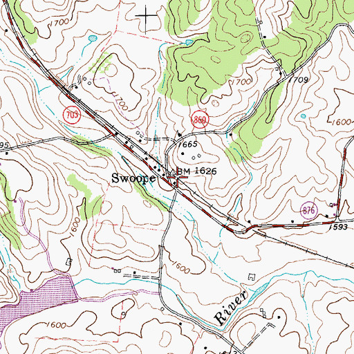 Topographic Map of Swoope, VA