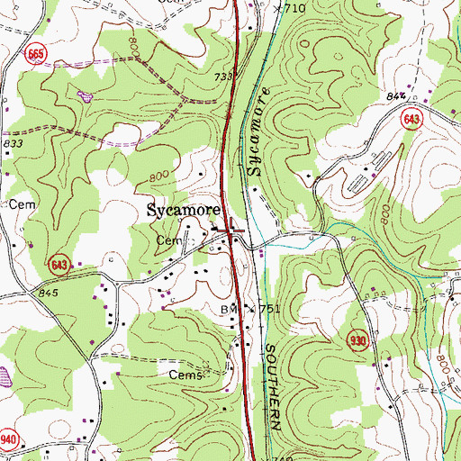 Topographic Map of Sycamore, VA
