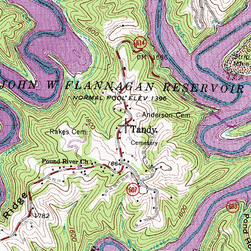 Topographic Map of Tandy, VA