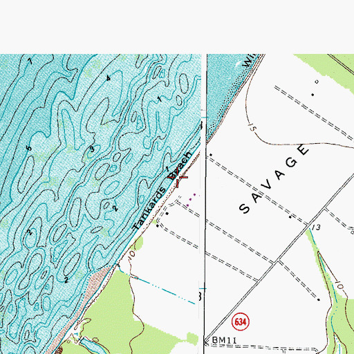 Topographic Map of Tankards Beach, VA