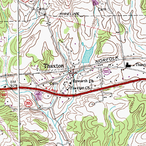 Topographic Map of Thaxton, VA