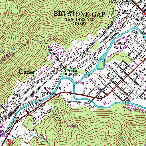 Topographic Map of Three Forks, VA