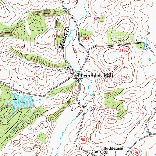 Topographic Map of Trimbles Mill, VA